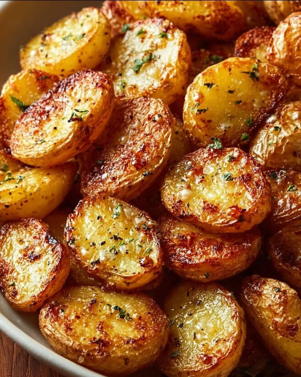 Crispy Greek potatoes with lemon garnish, a delicious Mediterranean dish