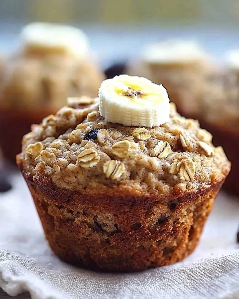 Freshly baked banana oatmeal muffins on a wooden table