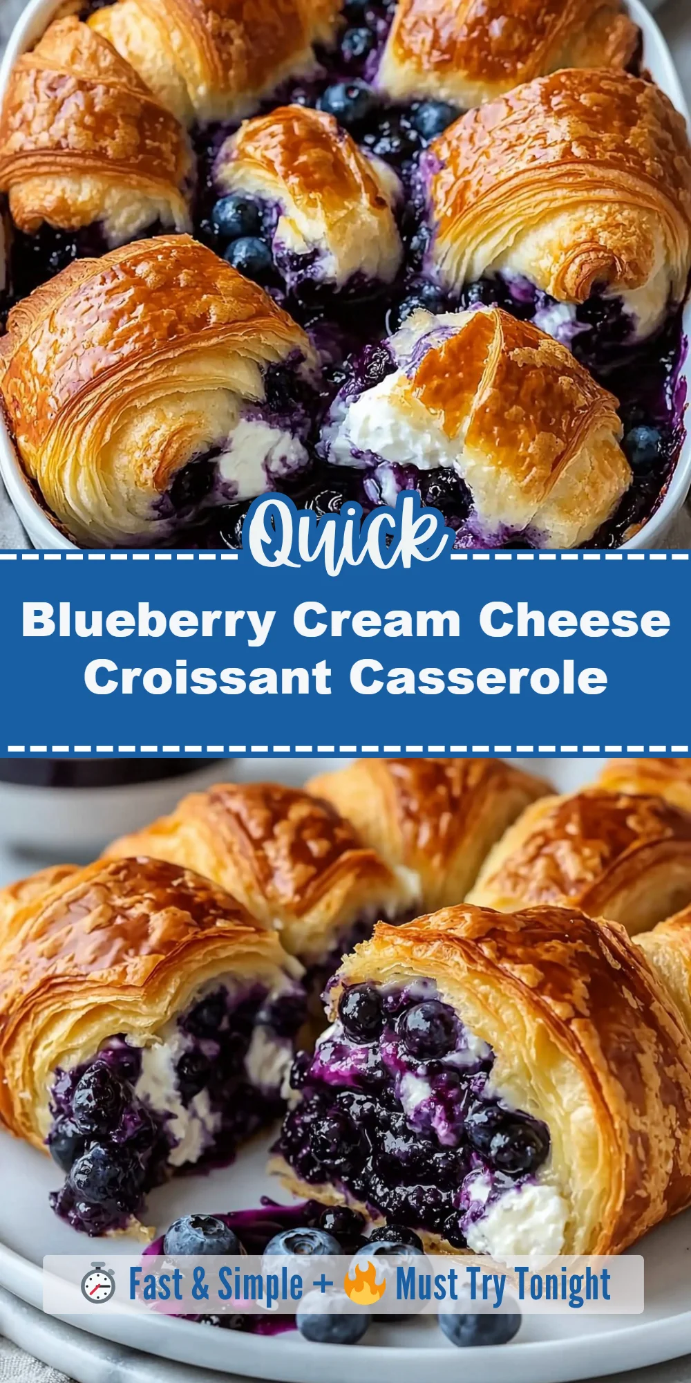 Blueberry Cream Cheese Croissant Casserole