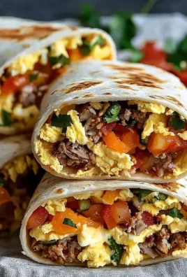 Delicious breakfast burrito filled with eggs, cheese, and fresh ingredients