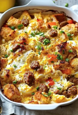 Delicious homemade breakfast casserole topped with cheese and vegetables