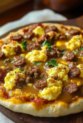 Delicious homemade breakfast pizza with eggs and cheese