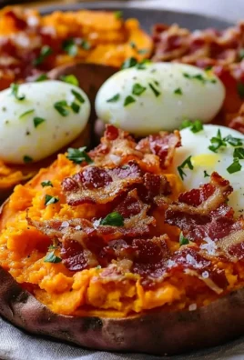 Delicious breakfast sweet potatoes served with toppings