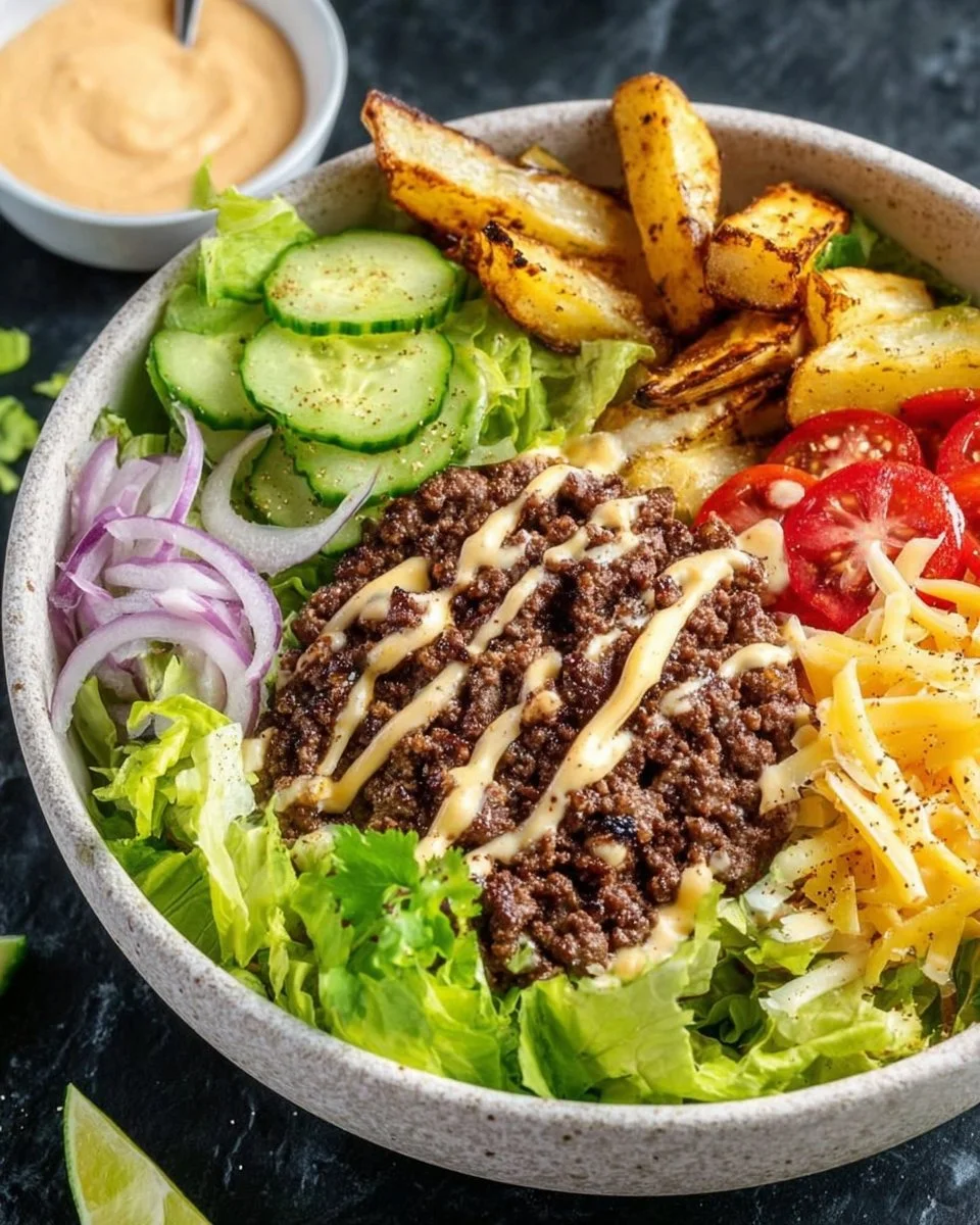 Healthy and delicious Burger Bowls filled with fresh ingredients.