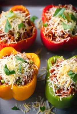 Plate of classic stuffed peppers filled with rice and ground meat