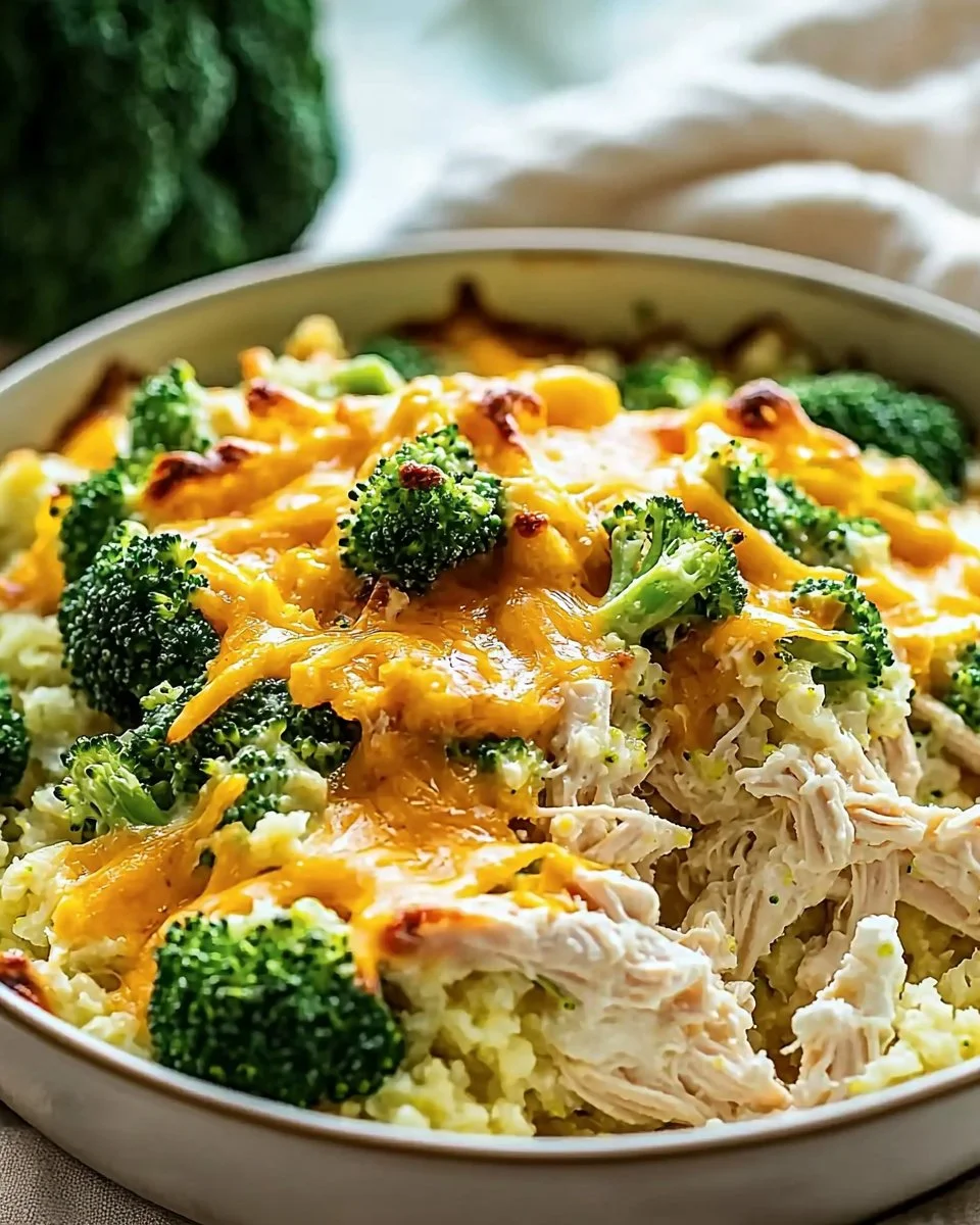 Creamy low carb chicken casserole dish served with vegetables on a plate