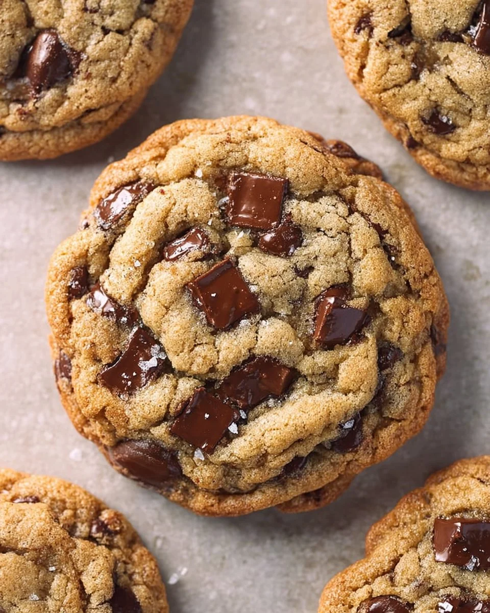 Freshly baked crispy and chewy chocolate chip cookies on a cooling rack.