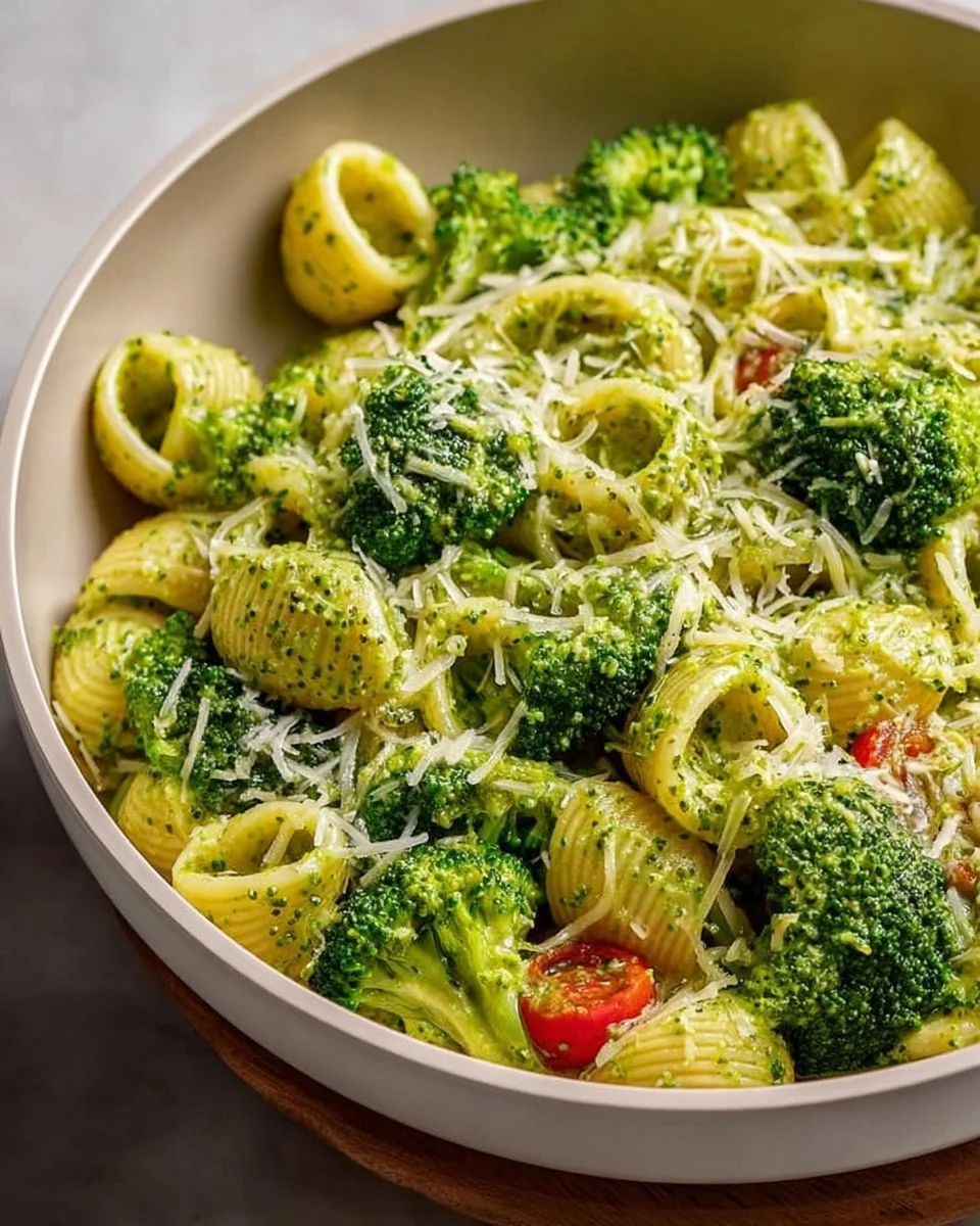 A plate of easy healthy broccoli pasta garnished with fresh herbs.