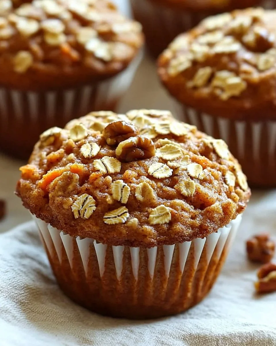 Delicious one-bowl carrot oatmeal muffins on a plate