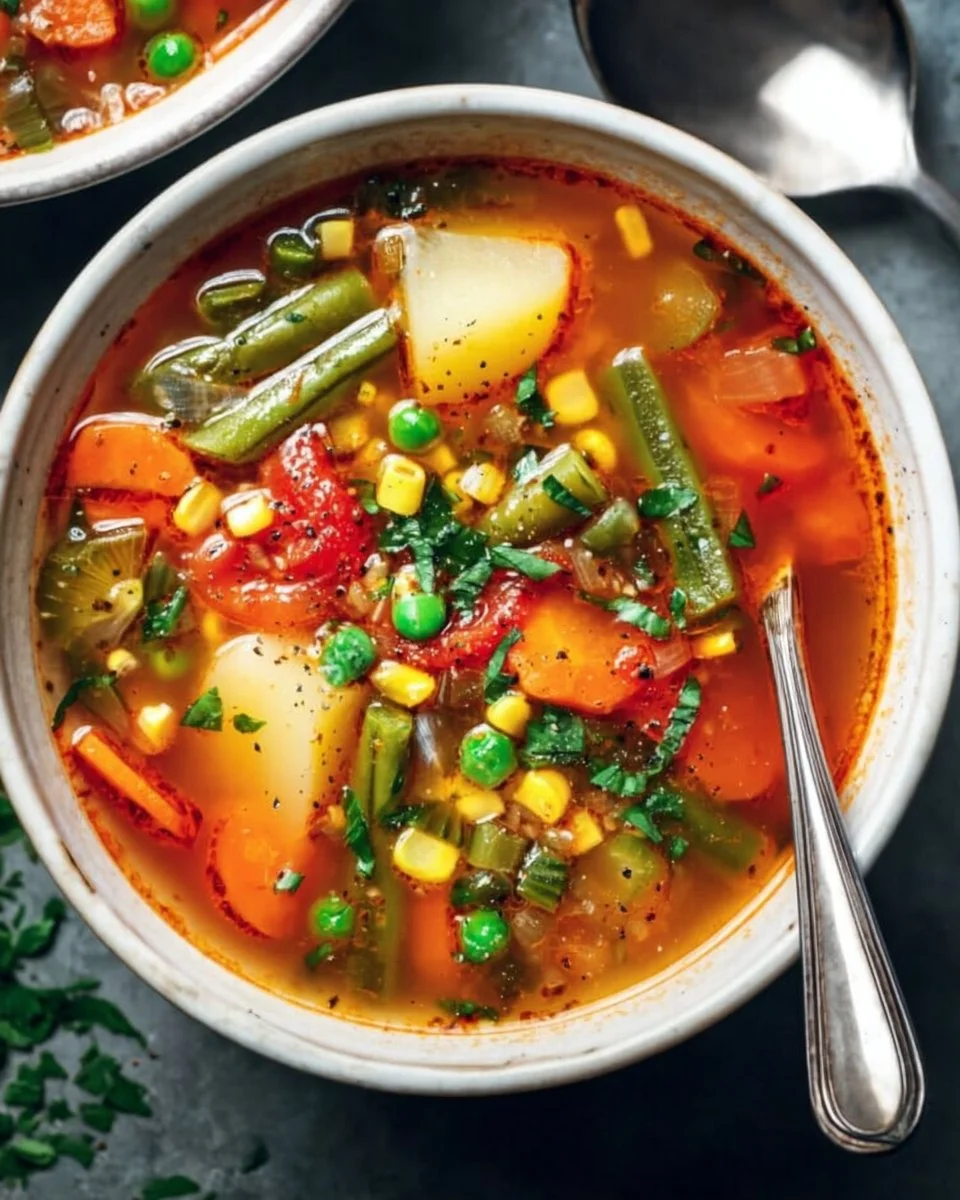 Easy homemade vegetable soup loaded with fresh vegetables and herbs