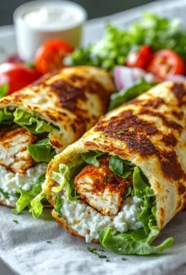 High-protein crispy cottage cheese flatbread chicken wraps ready to serve