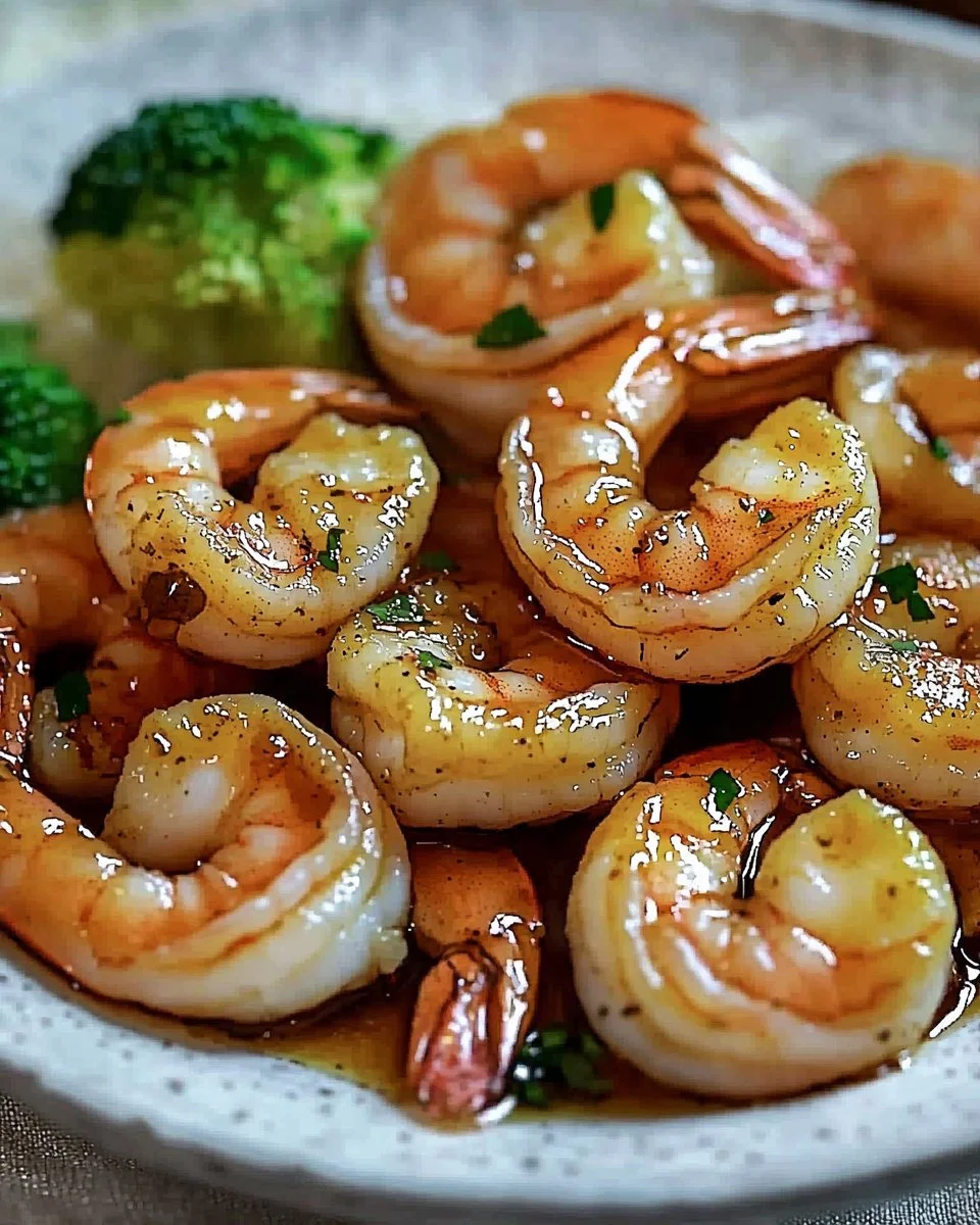 High-protein honey garlic shrimp dish served with vegetables