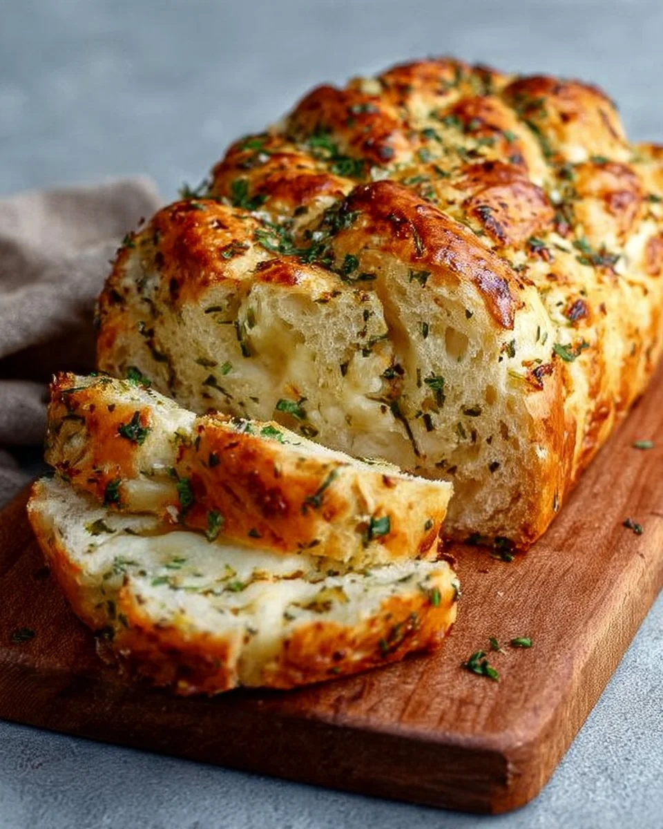 Freshly baked Italian Herbs and Cheese Bread with toppings.