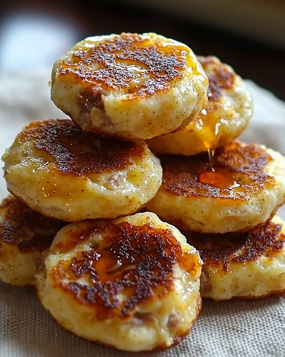 Delicious McGriddle Bites perfect for breakfast, featuring sweet syrup and savory sausage.