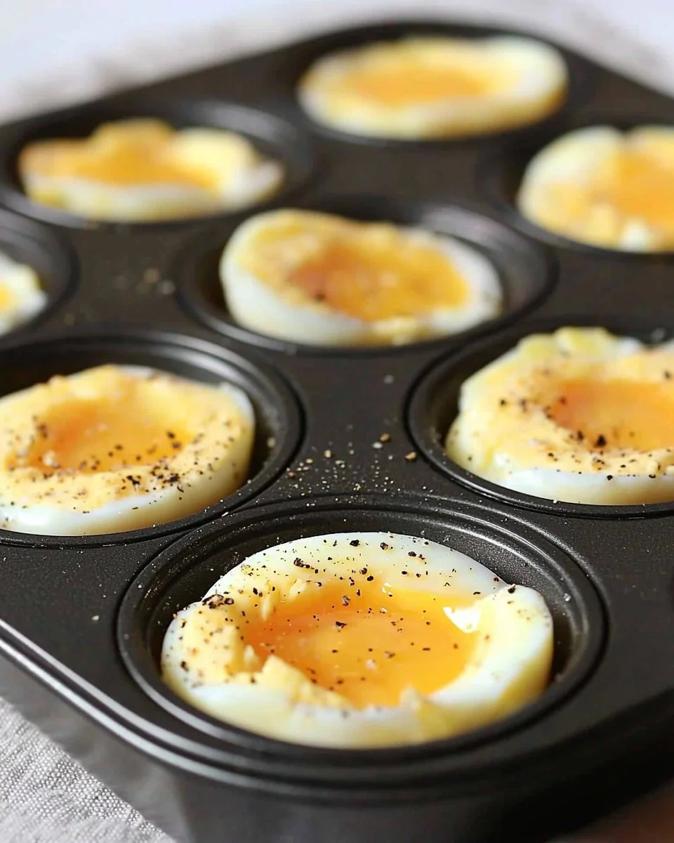 Oven baked eggs in a muffin tin ready to serve