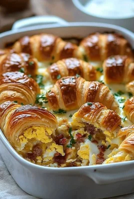 Delicious overnight croissant casserole ready to bake for breakfast.