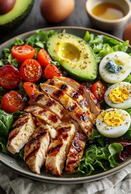 Paleo Grilled Chicken Cobb Salad topped with honey dijon dressing and fresh ingredients.