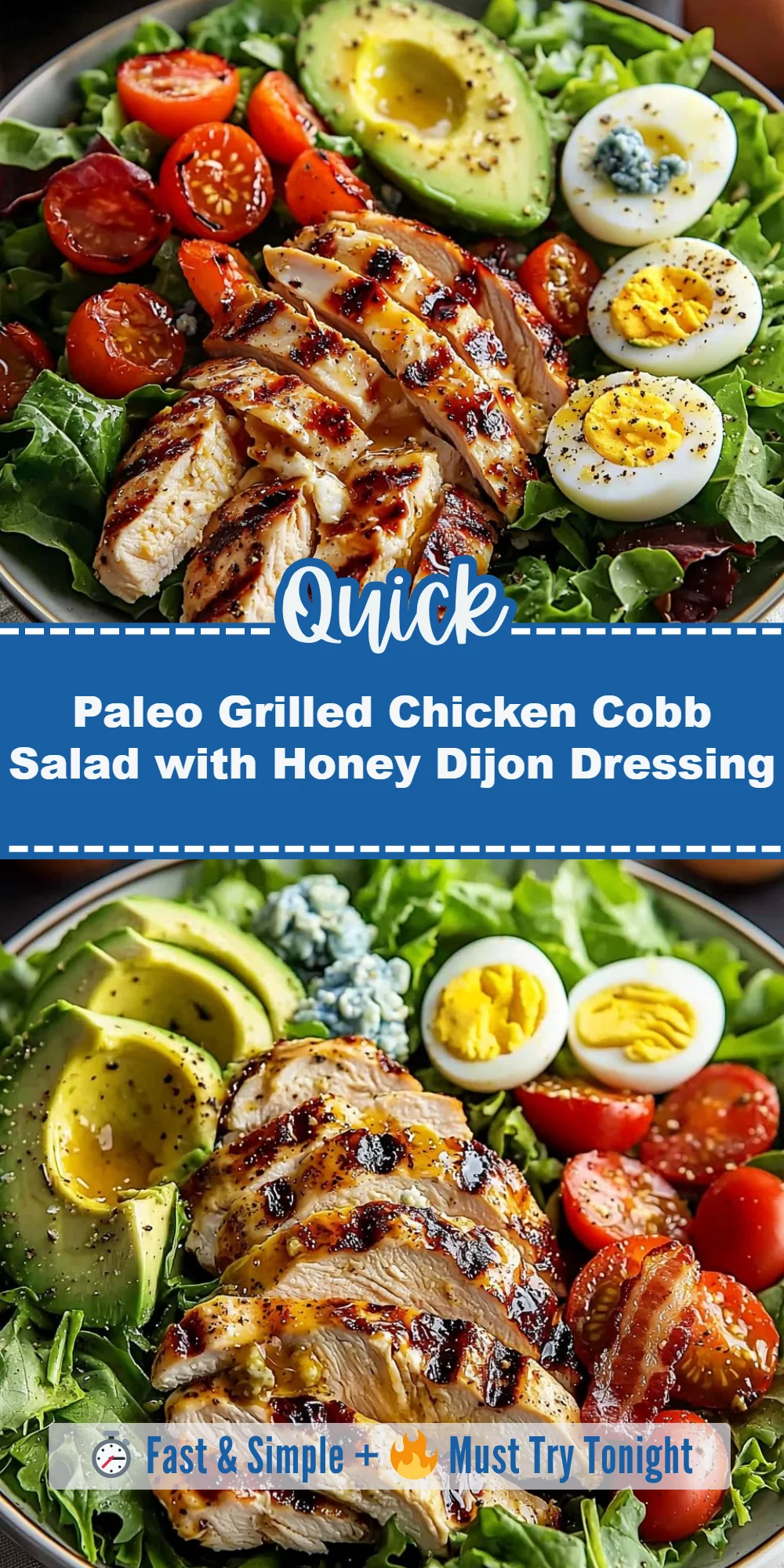 Paleo Grilled Chicken Cobb Salad with Honey Dijon Dressing