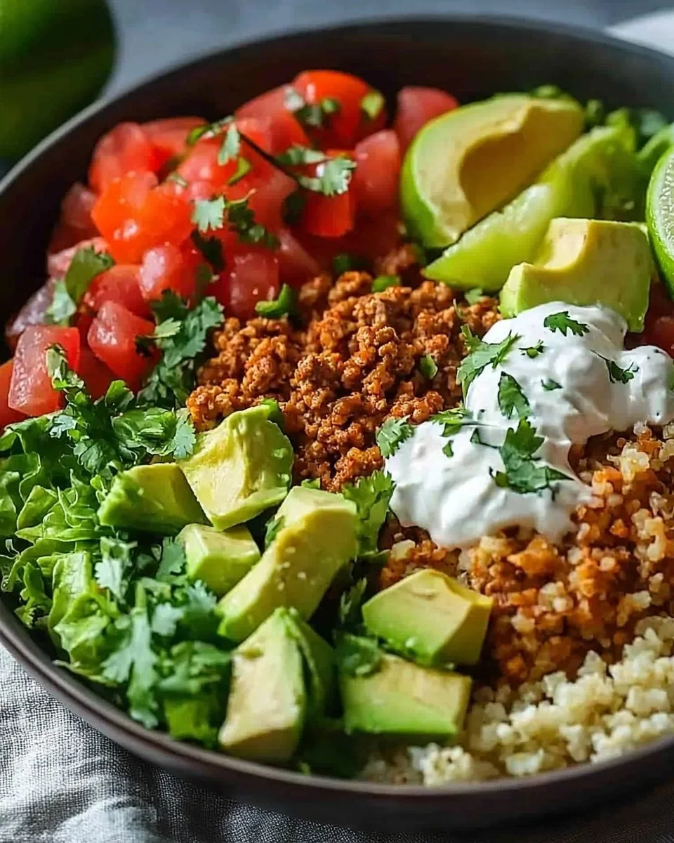 Protein-Packed Low Carb Burrito Bowl with fresh ingredients