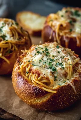 Spaghetti Garlic Bread Bowl filled with savory pasta and herbs
