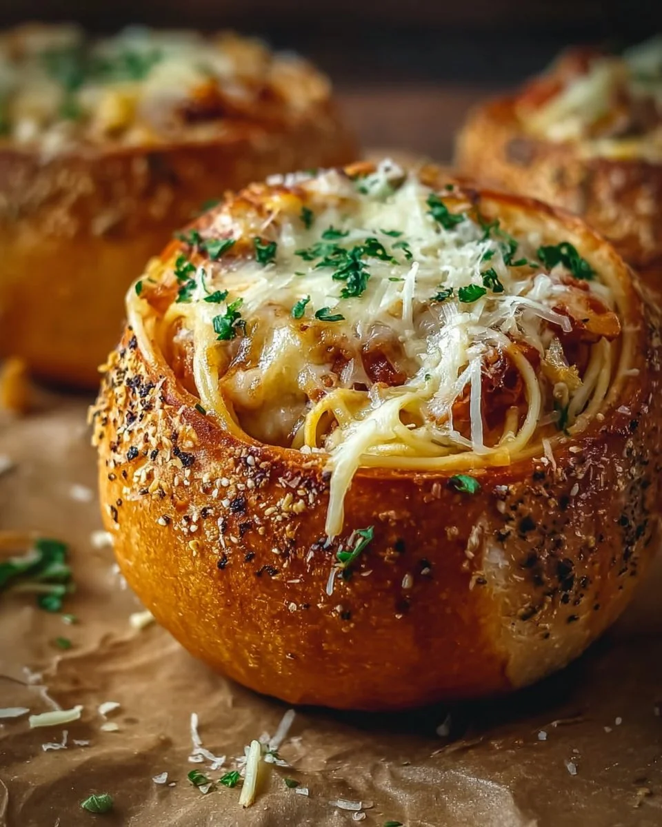 Spaghetti Garlic Bread Bowls