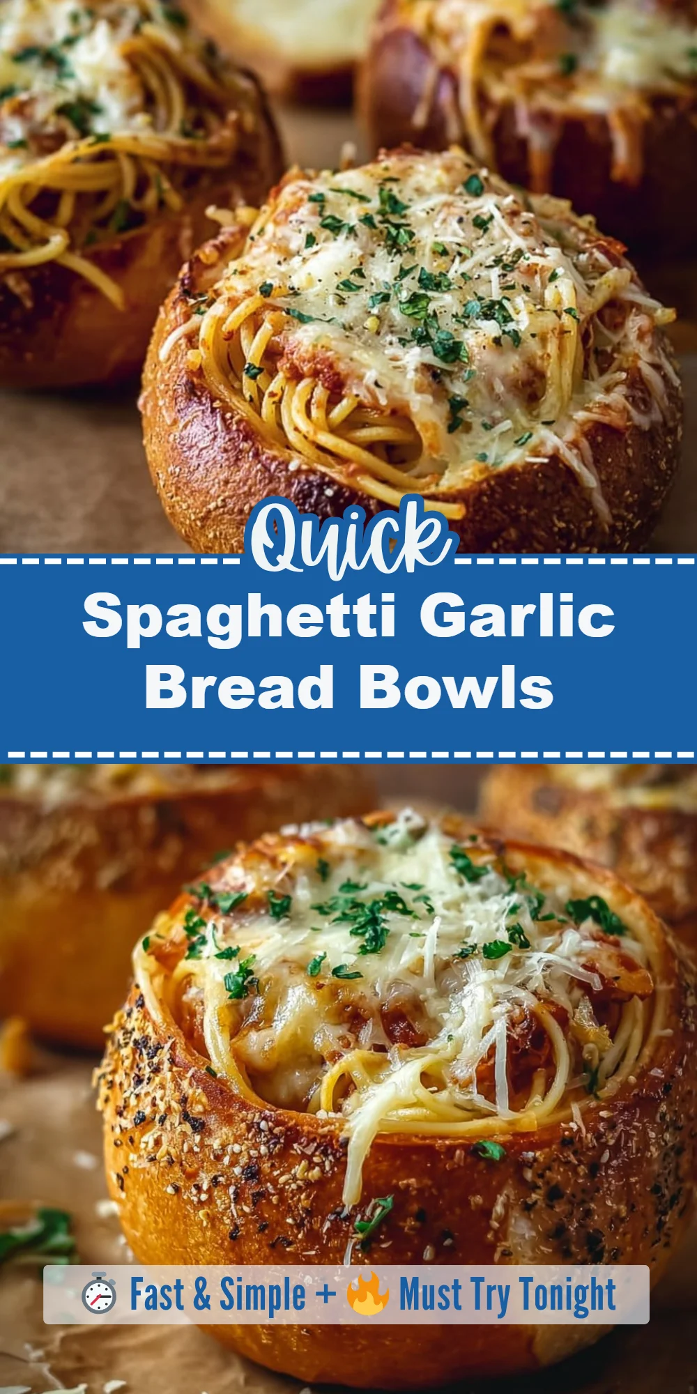 Spaghetti Garlic Bread Bowls