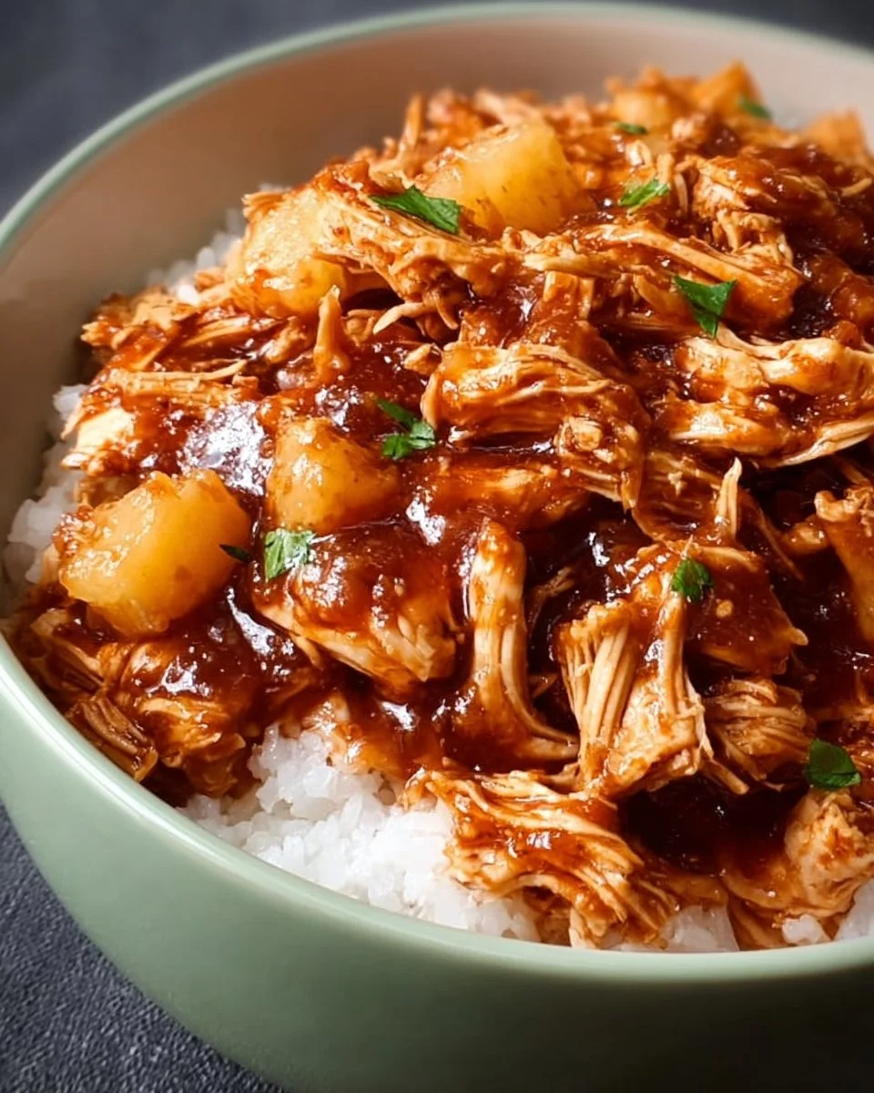 Sweet Hawaiian Crockpot Chicken in a slow cooker with colorful ingredients