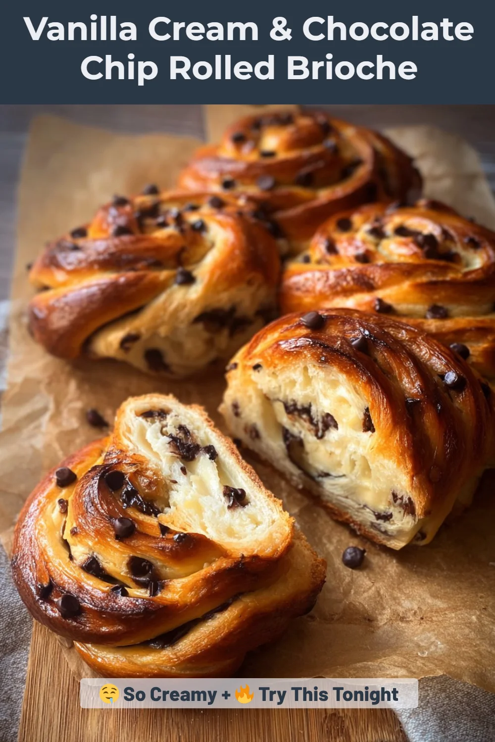 Vanilla Cream & Chocolate Chip Rolled Brioche