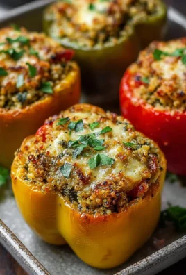 Colorful vegetarian stuffed bell peppers filled with grains and vegetables