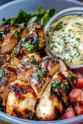 Chimichurri grilled chicken bowl served with garlic sauce.