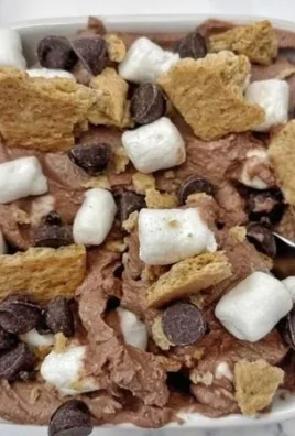 Delicious Chocolate Protein S'mores Bowl topped with marshmallows and chocolate chips.