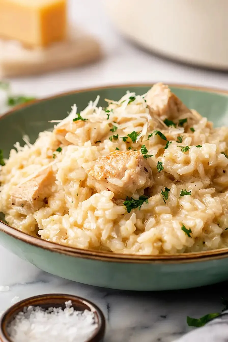 Plate of delicious Garlic Parmesan Chicken with rice
