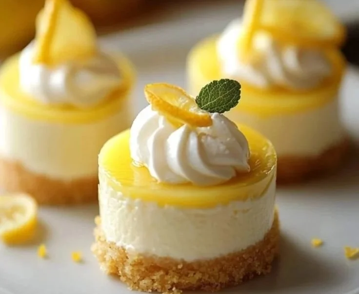 Delicious easy mini lemon cheesecakes topped with lemon zest