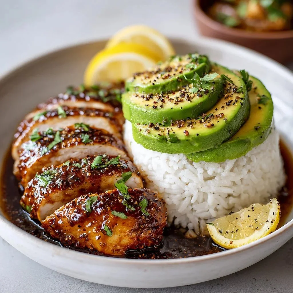 Honey Lime Chicken served over Avocado Rice for a delicious meal