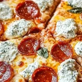 Hot Honey Pepperoni Ricotta Pizza topped with spicy pepperoni and drizzled honey