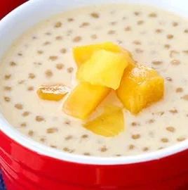 Delicious Mango Sago with Coconut Milk dessert served in a bowl