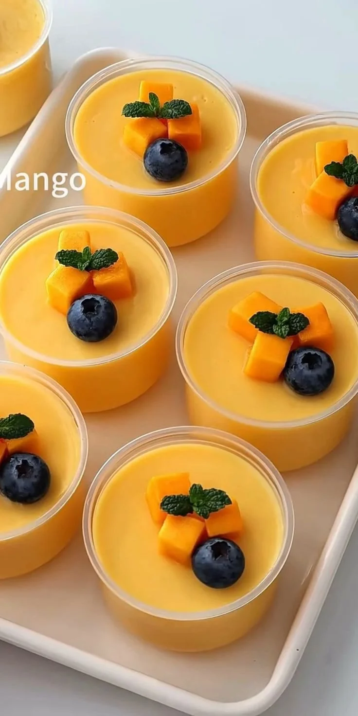 Delicious no-bake mango panna cotta dessert served in glass cups