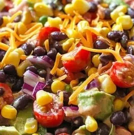 Delicious Cowboy Salad with fresh vegetables and savory toppings