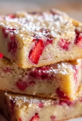 Delicious strawberry blondies topped with fresh strawberries and a golden crust