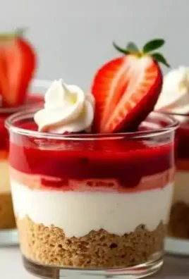 No-bake strawberry cheesecake cups topped with fresh strawberries