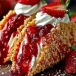 Delicious strawberry crunch cheesecake tacos served with fresh strawberries and whipped cream
