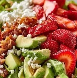 Delicious Strawberry Crunch Salad with fresh strawberries and crunchy topping
