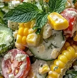 Delicious street corn creamy cucumber salad served in a bowl.