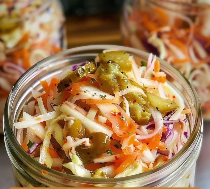 Bowl of Sweet & Spicy Pickle Slaw ready to serve