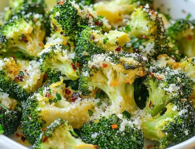 Zesty lemon garlic roasted broccoli on a plate