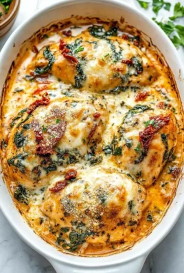 Baked Tuscan chicken casserole with fresh vegetables and herbs