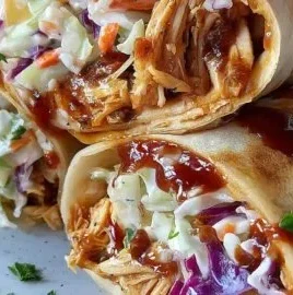 BBQ Chicken Coleslaw Wraps served on a plate