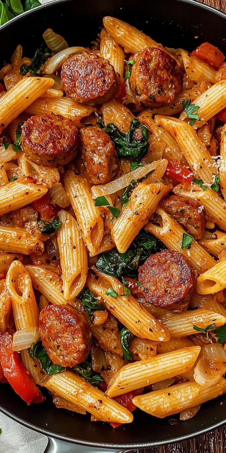 Delicious Cajun Sausage Pasta dish with spices and creamy texture