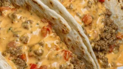 Cheesy Rotel Beef Soft Tortilla Tacos