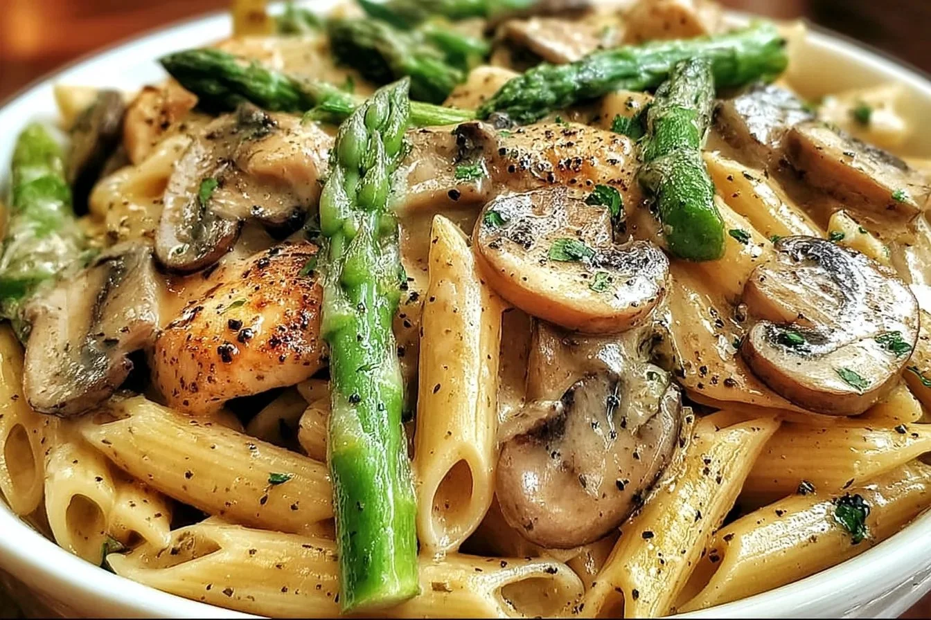 Chicken Penne with Mushroom and Asparagus